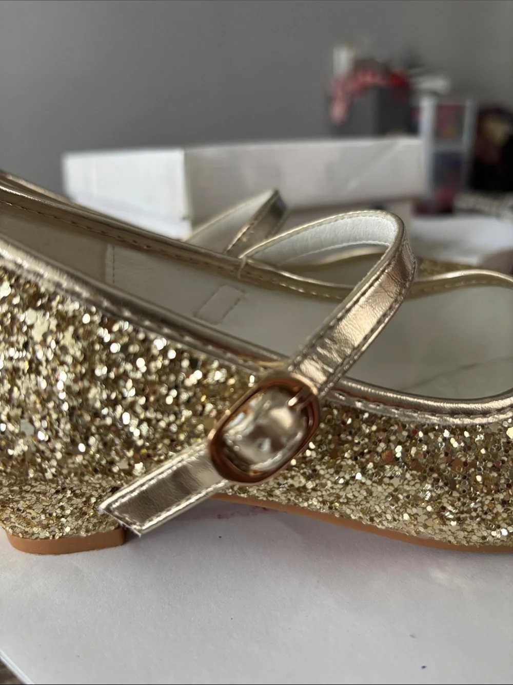 Girls' Gold Glitter Mary Jane Shoes Size Eur 33